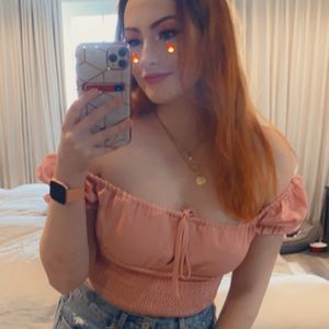 White Fox pink off the shoulder crop top